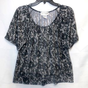 Cathy Daniels Black and White Floral Design Blouse, Size L